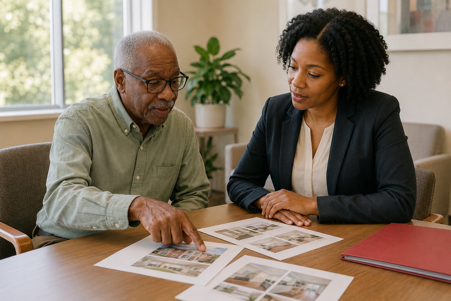 A senior reviewing housing options with a resource professional