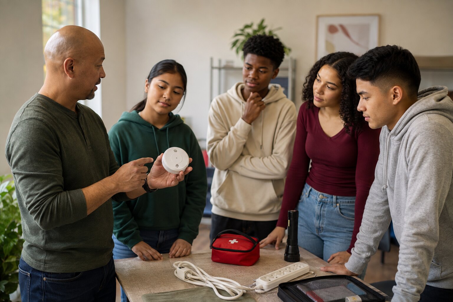 A mentor teaching young people practical home and personal safety skills
