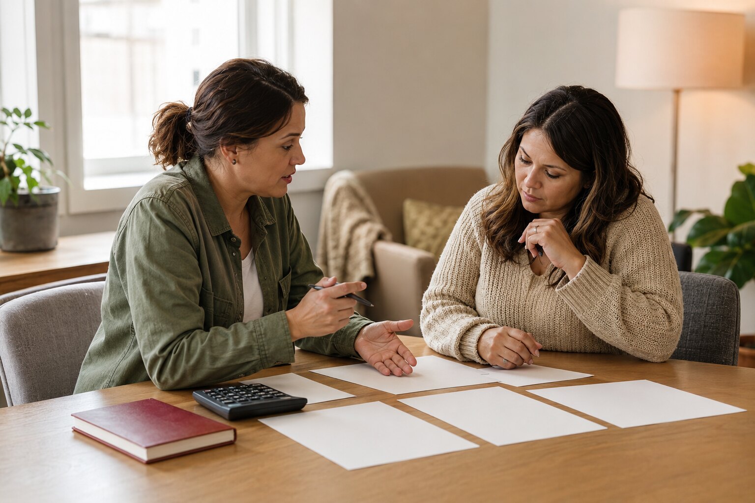 An advocate helping a survivor understand available assistance options