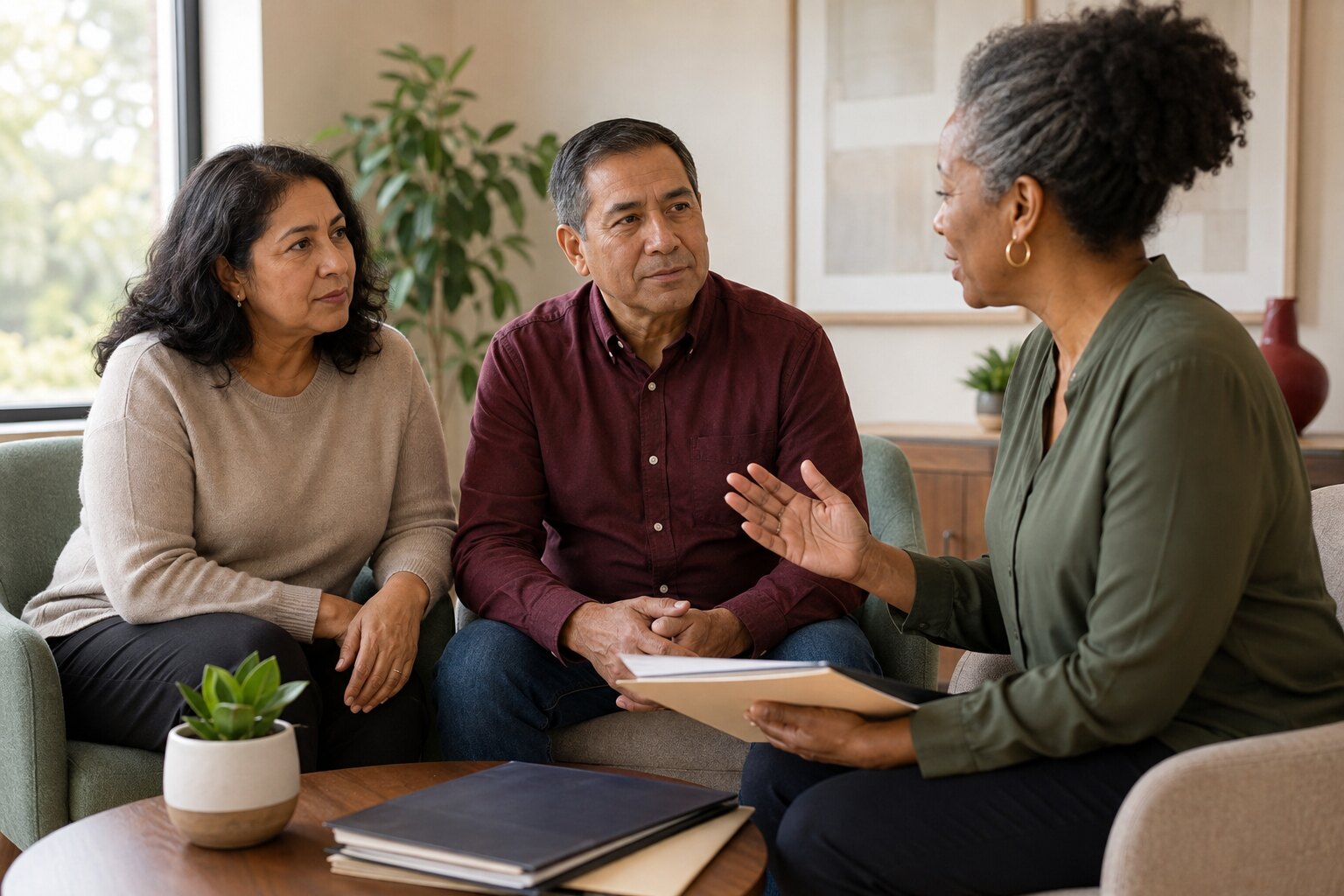 Family members receiving resource-navigation support from a professional